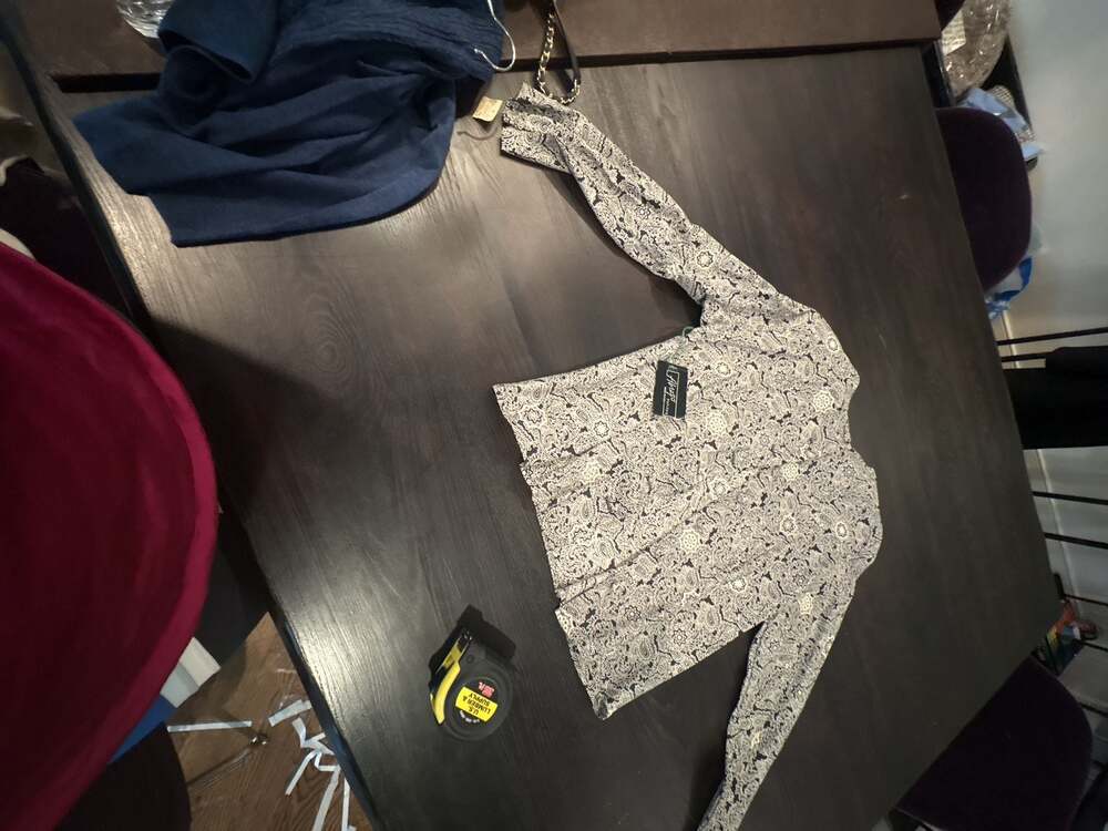 Vintage Black White Floral Paisley 2-Piece Long Sleeve Top and Pants Set size 8/ - Picture 7 of 15